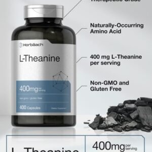 L Theanine 400mg | 400 Capsules Max Size | Non-GMO & Gluten Free | By Horbaach