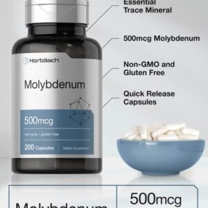 Molybdenum Supplement | 500mcg | 200 Capsules | Amino Acid Chelate | by Horbaach