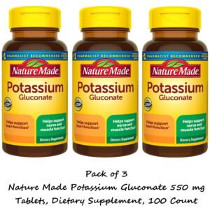 Nature Made Potassium Gluconate 550 mg Tablets, Dietary Supplement, 3x100 Count