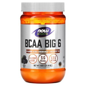 Now Foods Sports BCAA Big 6 Natural Grape Flavor 21 16 oz 600 g Caffeine-Free