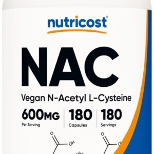 Nutricost N-Acetyl L-Cysteine (NAC) 600mg, 180 Capsules - Non-GMO & Gluten Free