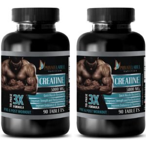 CREATINE 3X 5000mg Monohydrate Powder - Sports Supplements - 180 Pills 2 Bottles