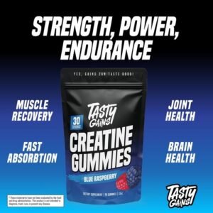 TASTY GAINS Creatine Gummies - 90g of Creatine Monohydrate - Blue Raspberry