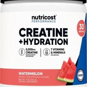 Nutricost Creatine Monohydrate + Hydration Watermelon Flavored, 30 Servings