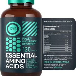 WILD FUEL ALL 9 ESSENTIAL AMINO ACIDS SUPPLEMENT 120 VEGAN BCAAS CAPSULES