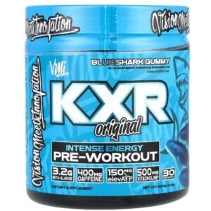 KXR Pre Workout Powder Intense Energy Blue Shark Gummy flavor 9.3 oz 264 g