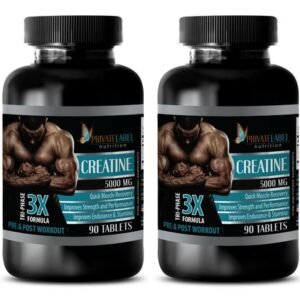 Muscle Building Supplement - Creatine Monohydrate 3X 5000mg 2 Bottle 180 Tablets