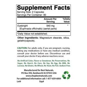 2 Pack Best Naturals Eyebright 470 mg 180 Capsules